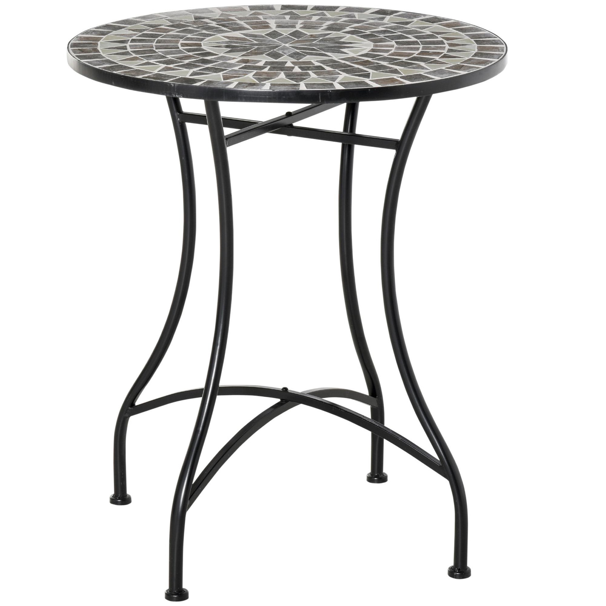 Voir la diapositive 1 : OUTSUNNY Table ronde style fer forgé bistro plateau mosaïque motif rose des vents métal époxy anticorrosion noir céramique