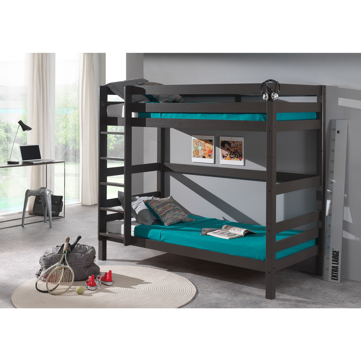 Lit superposé grande hauteur 180cm+2 tiroirs WOODY