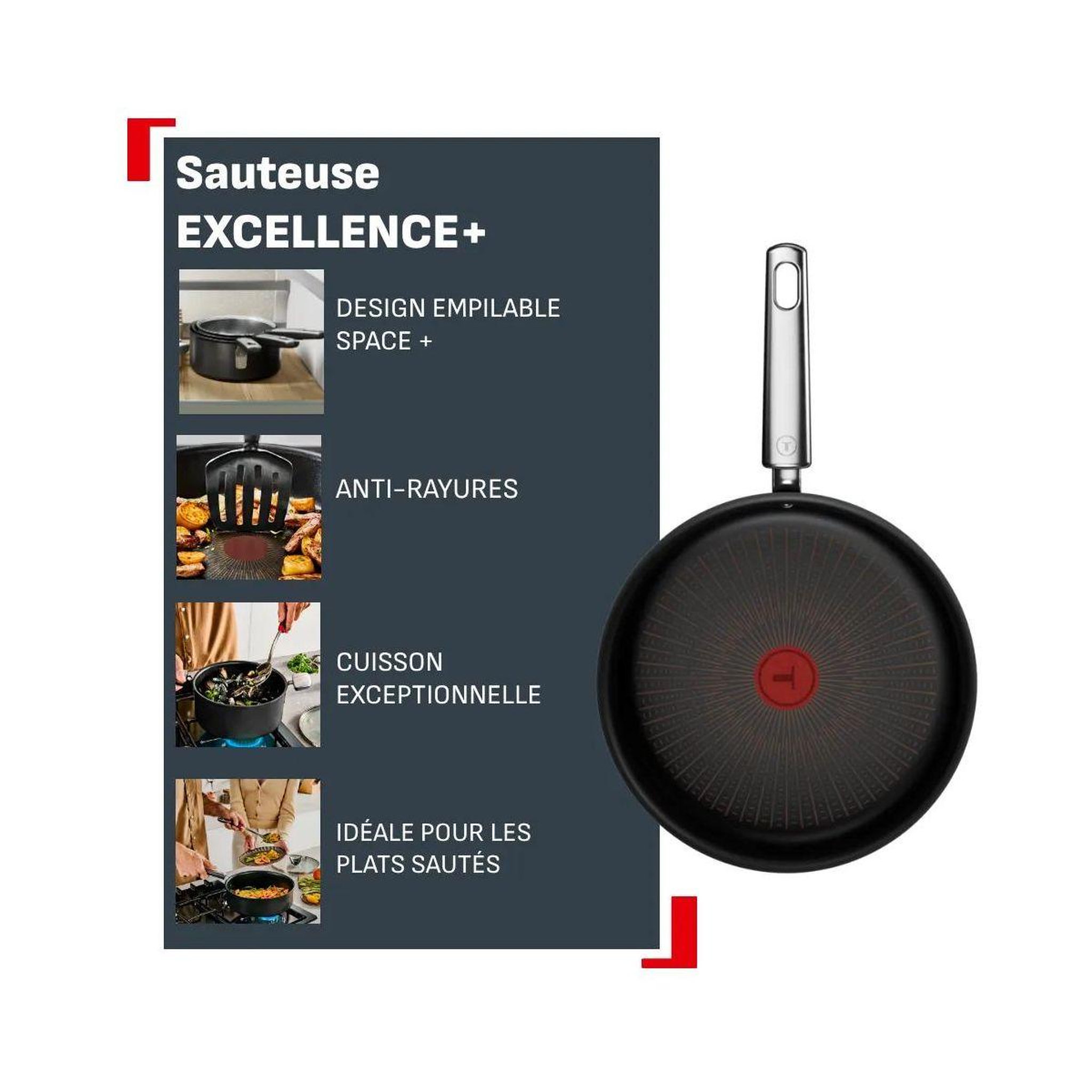 Voir la diapositive 2 : TEFAL Sauteuse 24cm excellence + avec couvercle