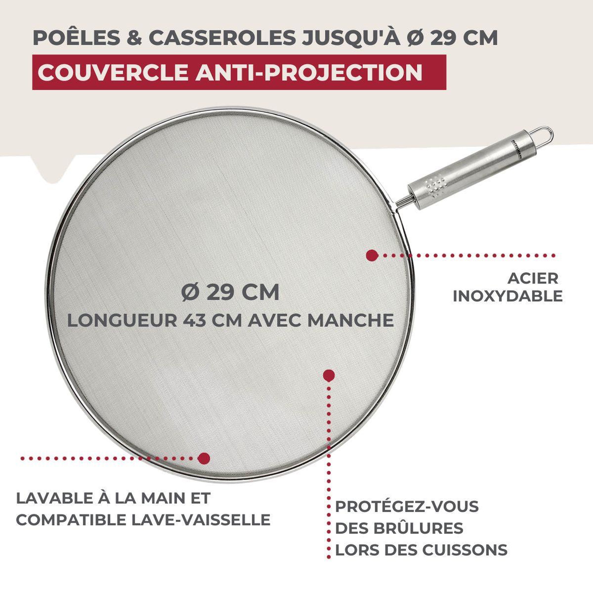 Voir la diapositive 3 : Fackelmann Couvercle anti projection 29 cm fackelmann basic