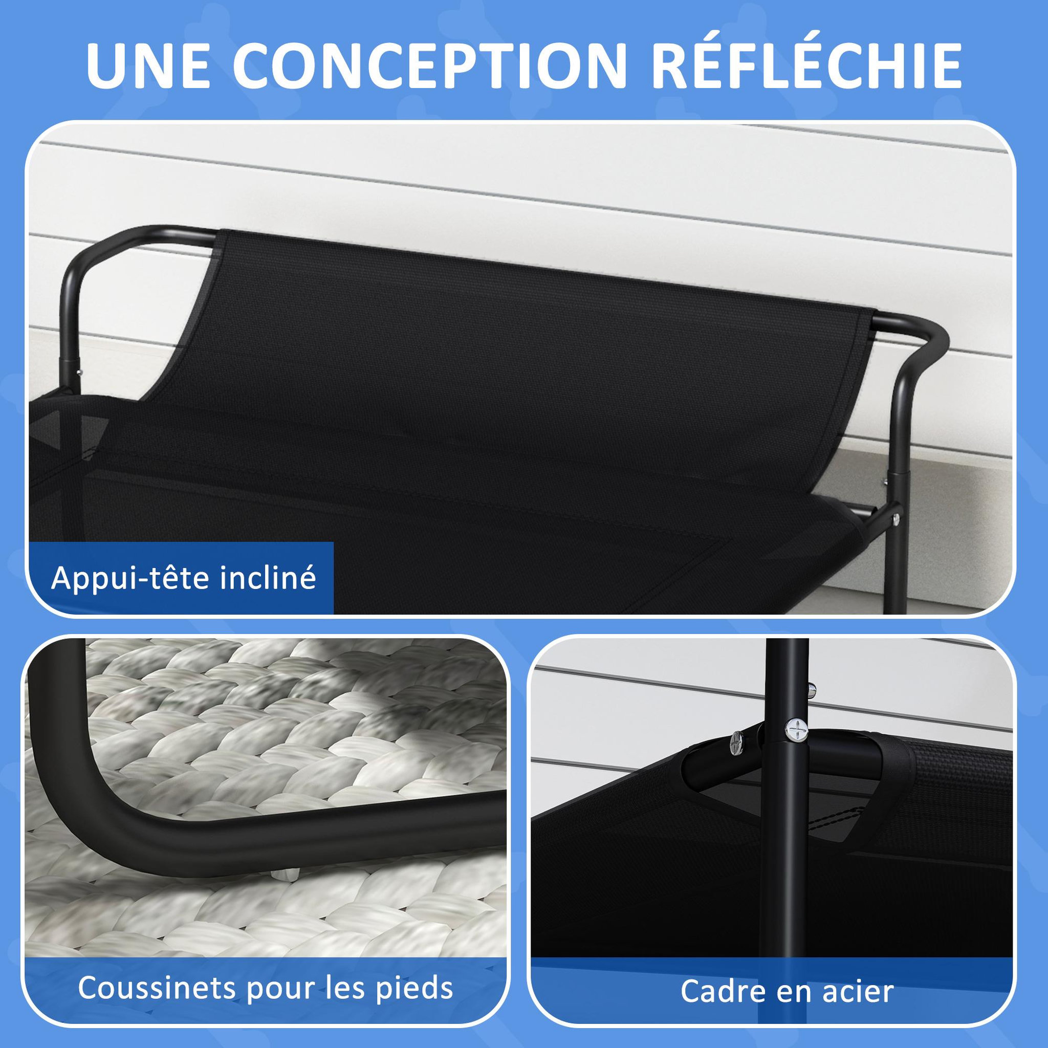 Voir la diapositive 6 : PAWHUT Lit surélevé pour chien appui-tête textilène micro-perforé noir