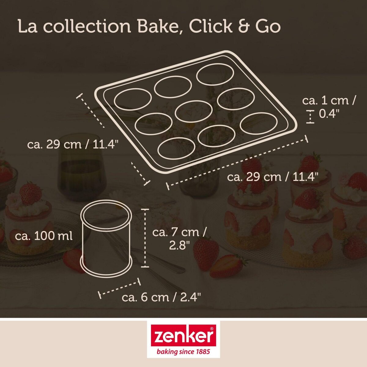 ZENKER Ensemble de 2 Moules à gâteaux individuels 9 empreintes avec couvercle 29 x 29 cm Zenker Bake Click and Go