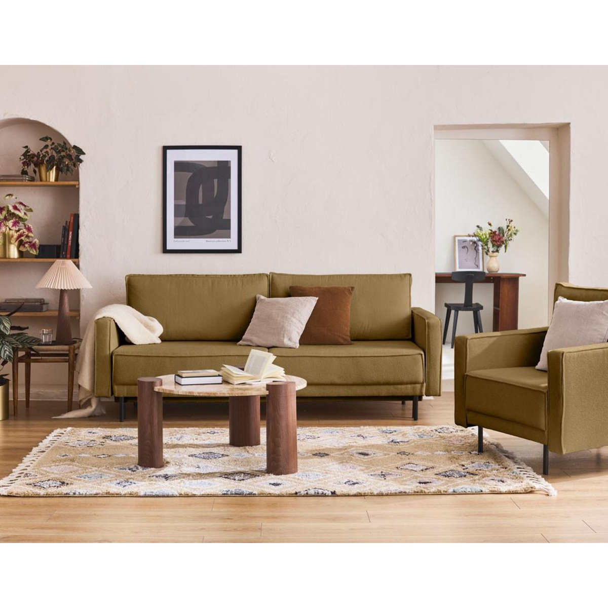 LISA DESIGN Charlie - canapé droit 3 places - convertible avec coffre - en tissu