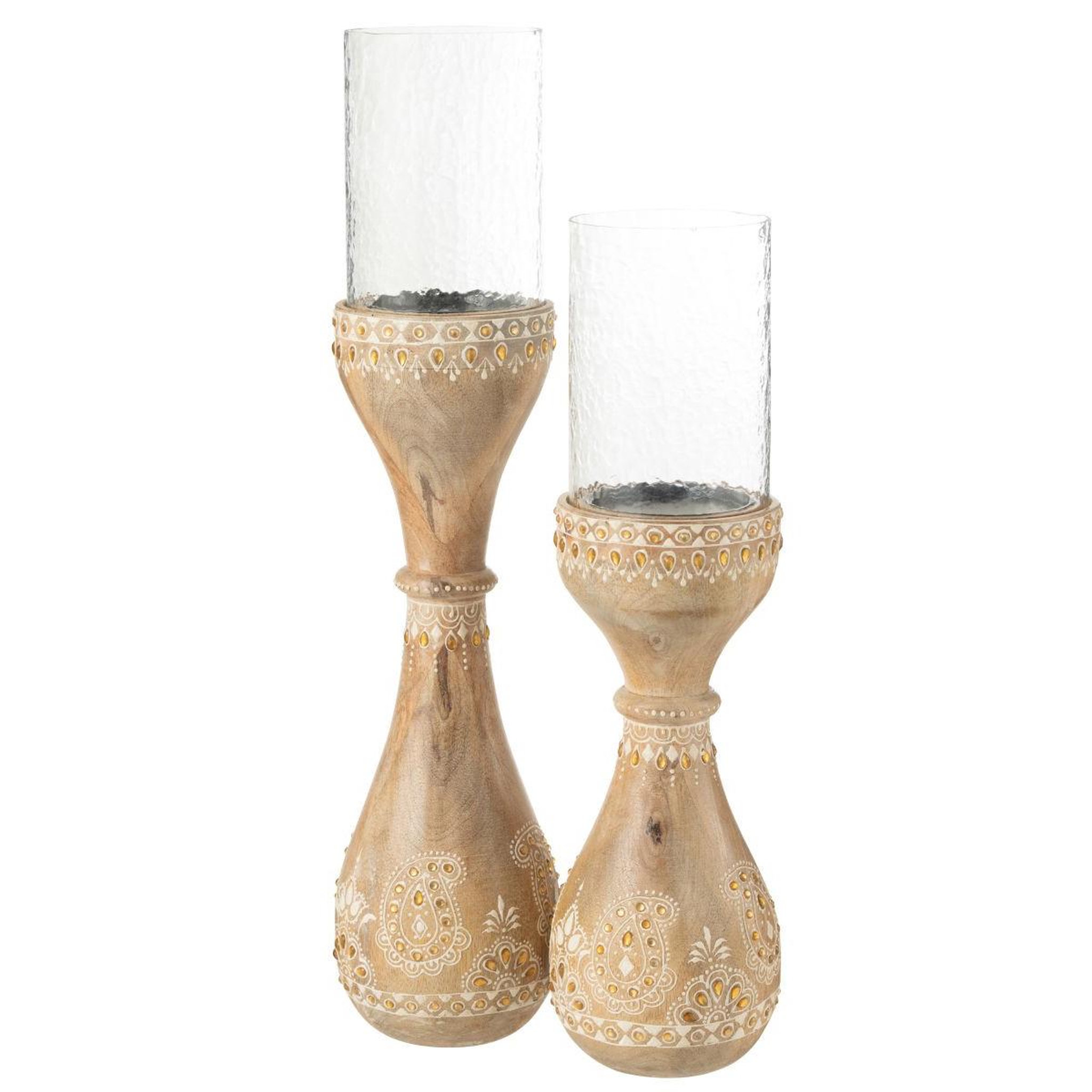 Voir la diapositive 3 : J-LINE Photophore en bois  perle du sahara  56cm naturel