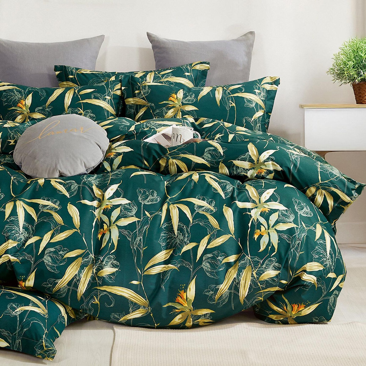 Home collection Parure housse de couette 100 % percale de coton 80 fils Bambusia