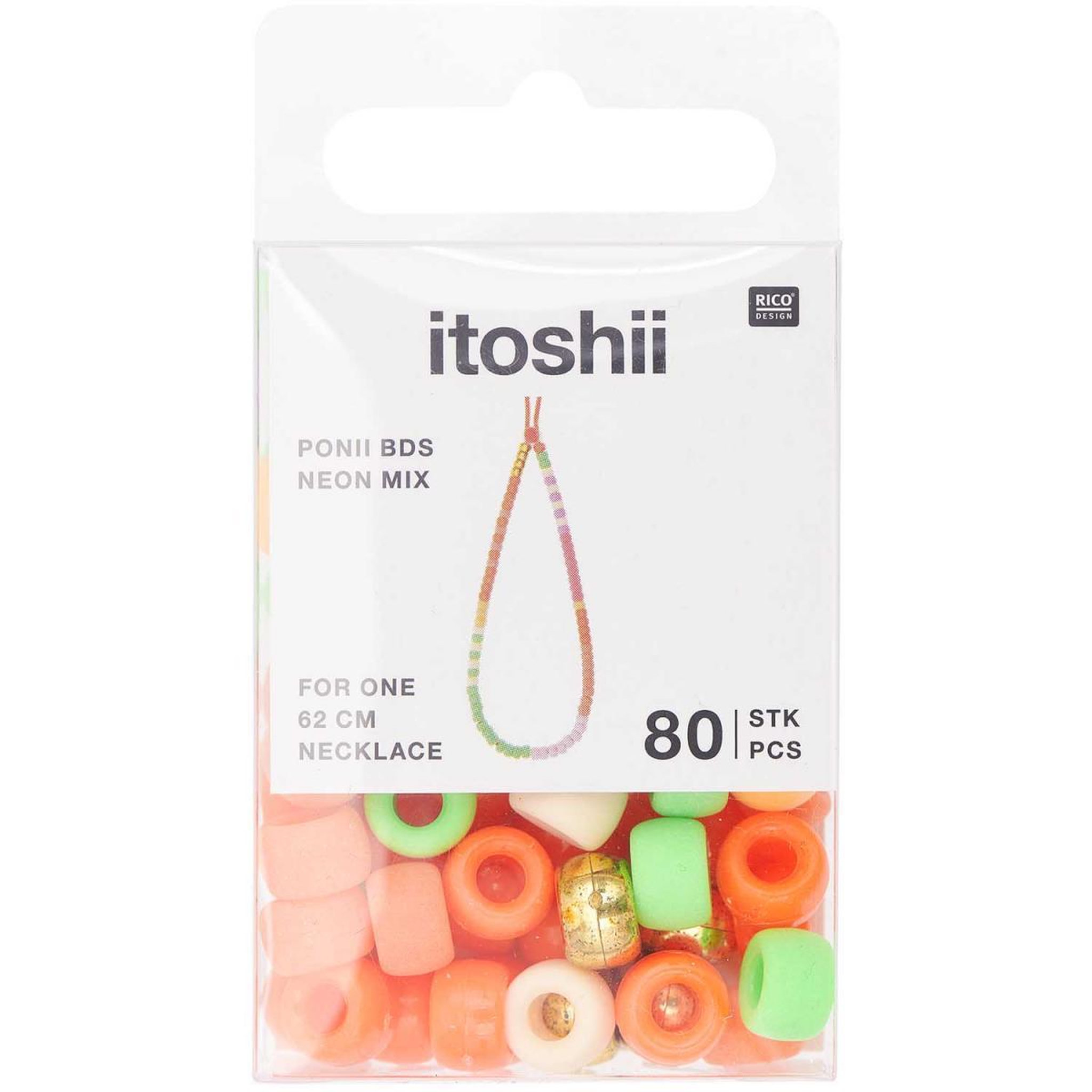 RICO DESIGN Itoshii pack de 80 perles Ponii neon mix