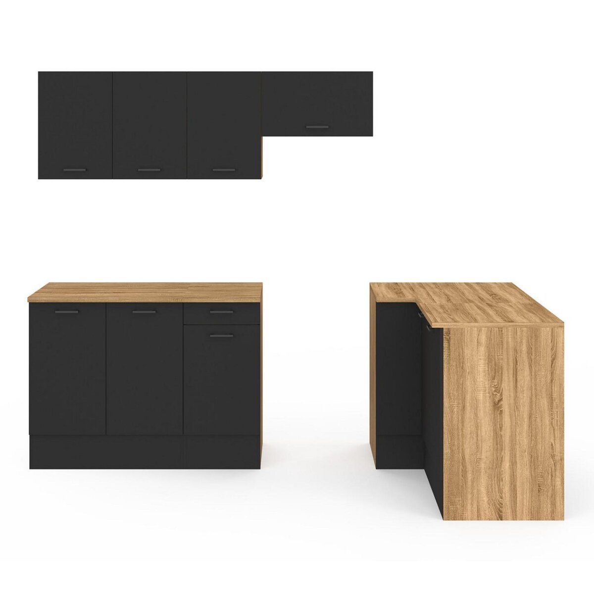 ID MARKET Cuisine complète d'angle 400 cm SUBTIL avec plan de travail 7 élements bois et noir