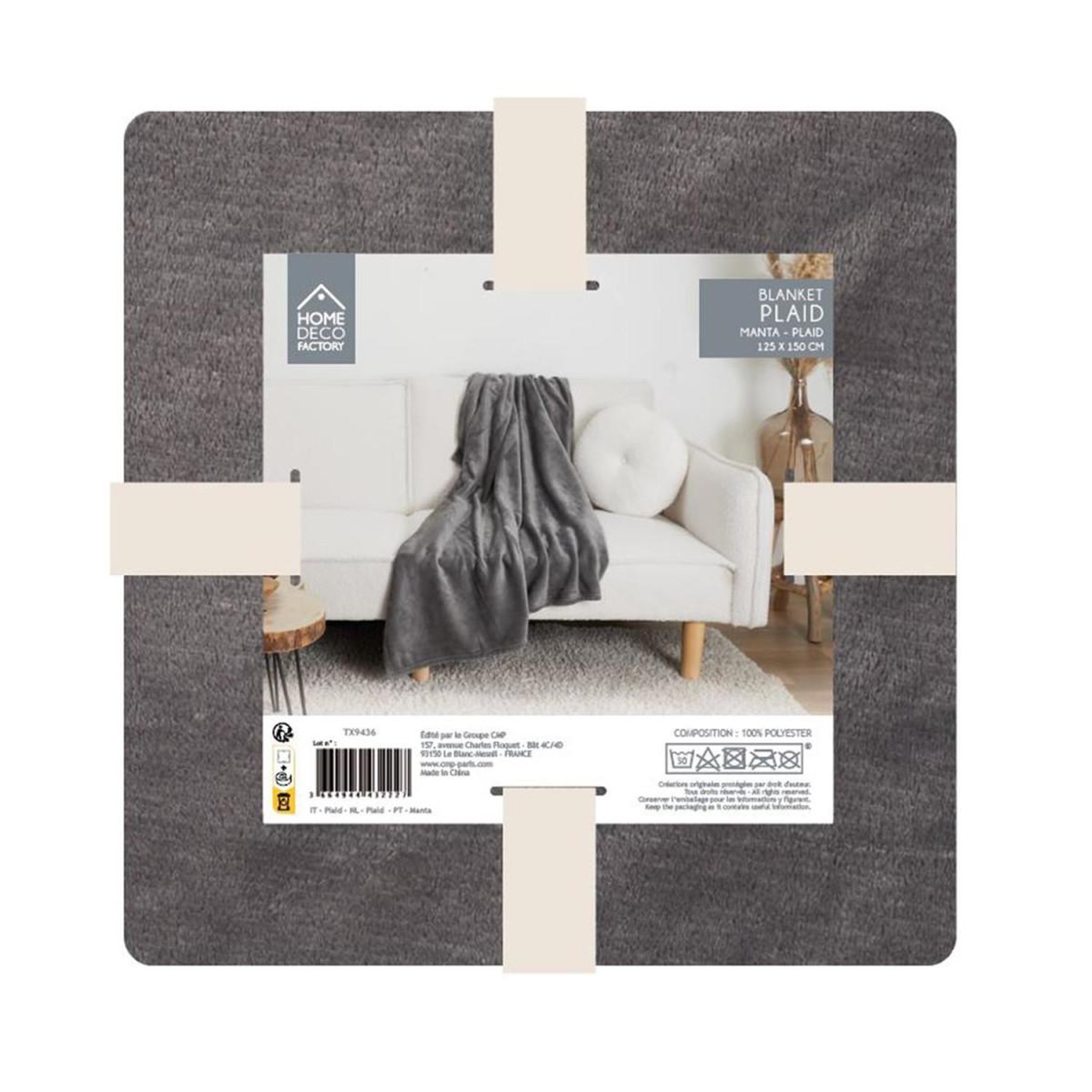 Voir la diapositive 3 : The Home Deco Factory Plaid flanelle  cocooning  125x150cm gris