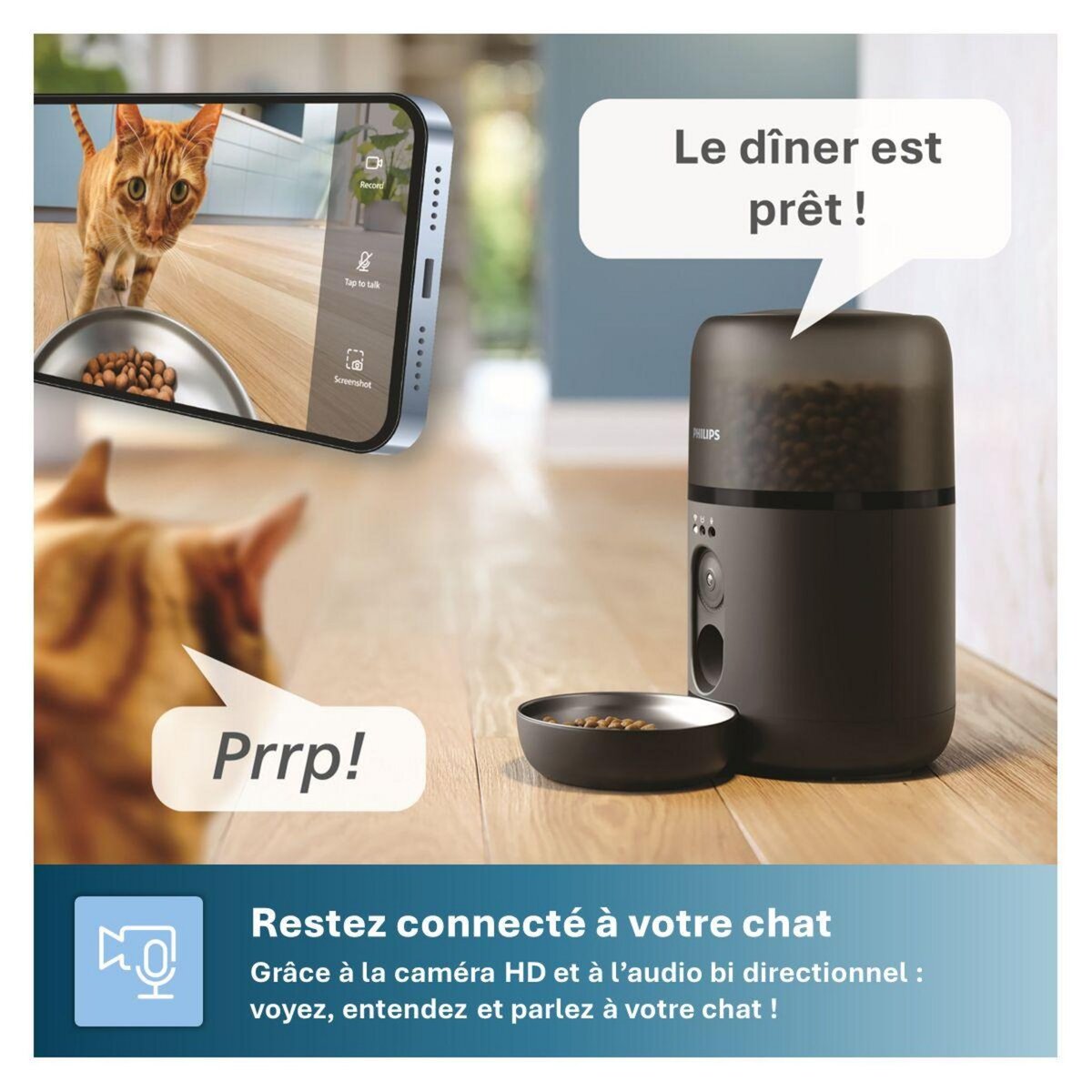 Philips Distributeur de croquettes pour chats Série Pet PAW5320/02 connectée avec caméra