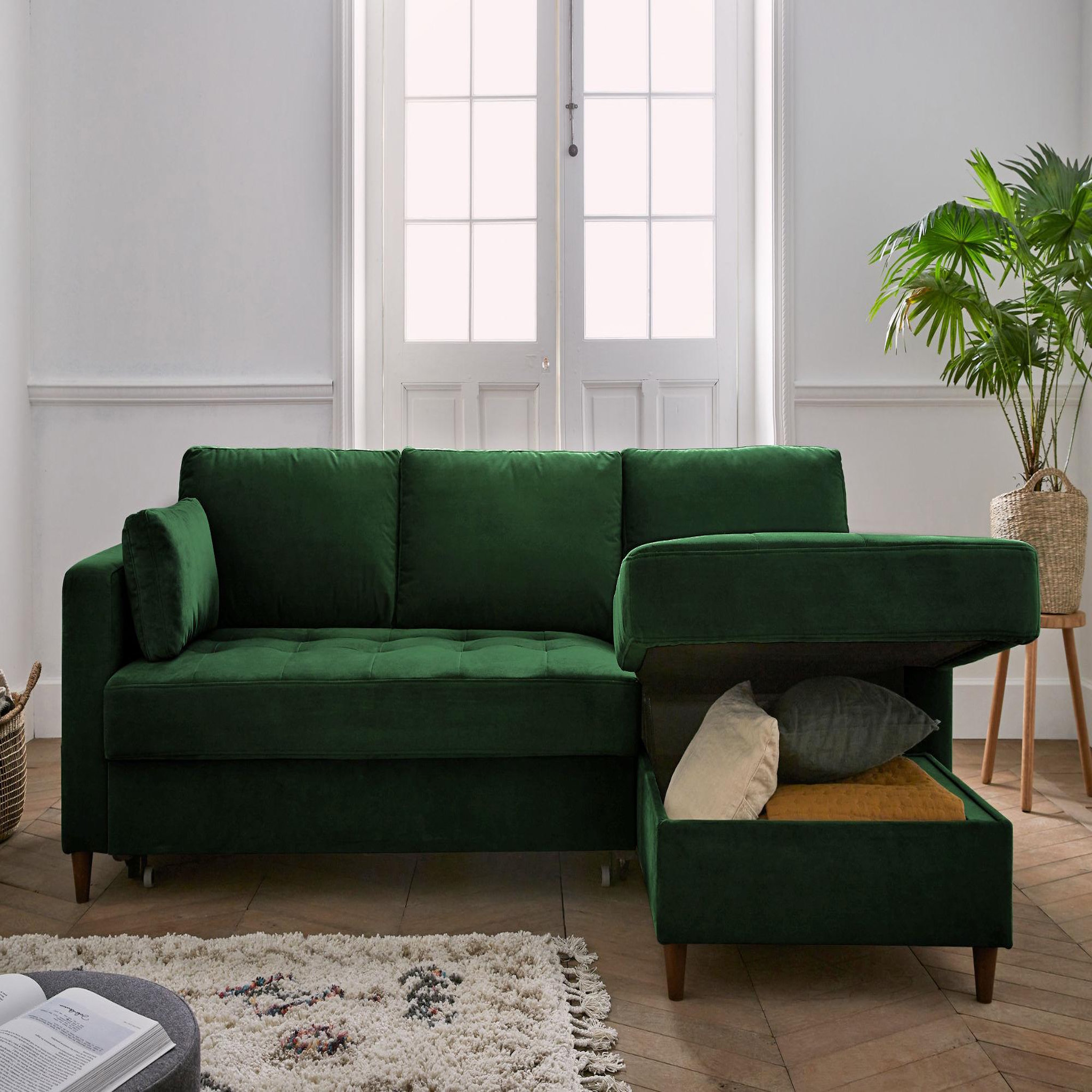 Voir la diapositive 4 : BEST MOBILIER Anna - canapé d'angle droit - 4 places - convertible avec coffre - en velours