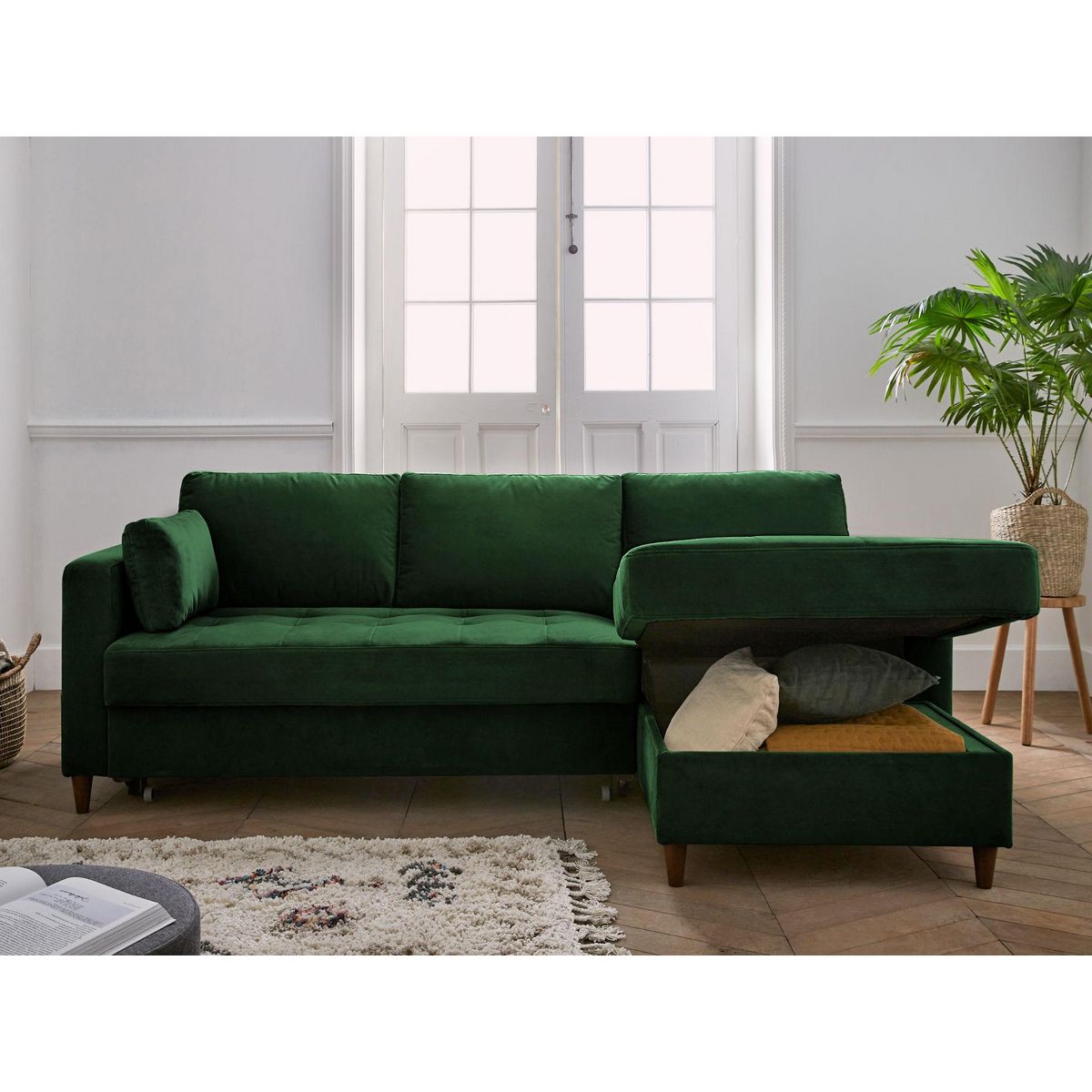 LISA DESIGN Anna - canapé d'angle droit - 4 places - convertible avec coffre - en velours