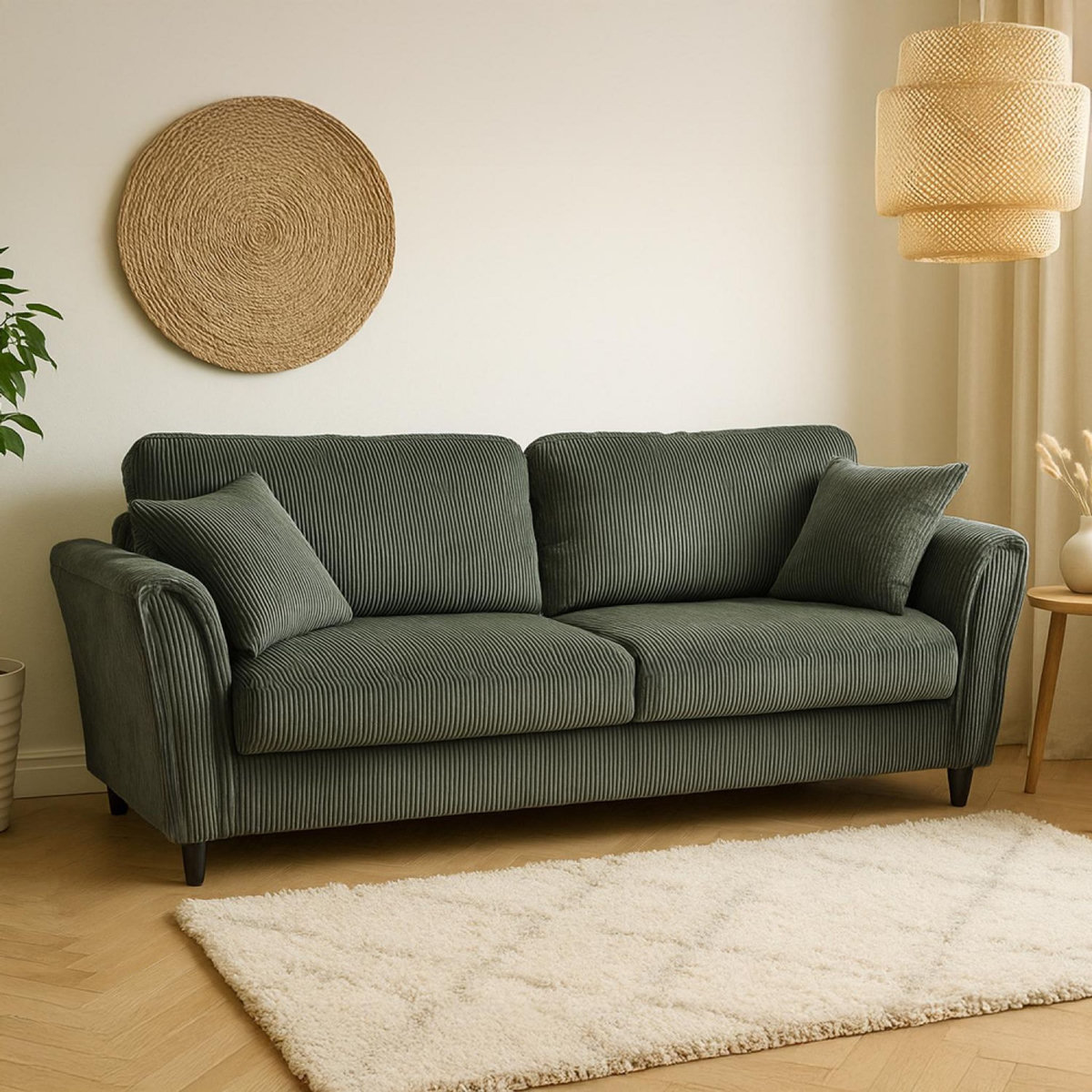 CONCEPT USINE Canapé droit 4 places en velours côtelé vert LUCERNE