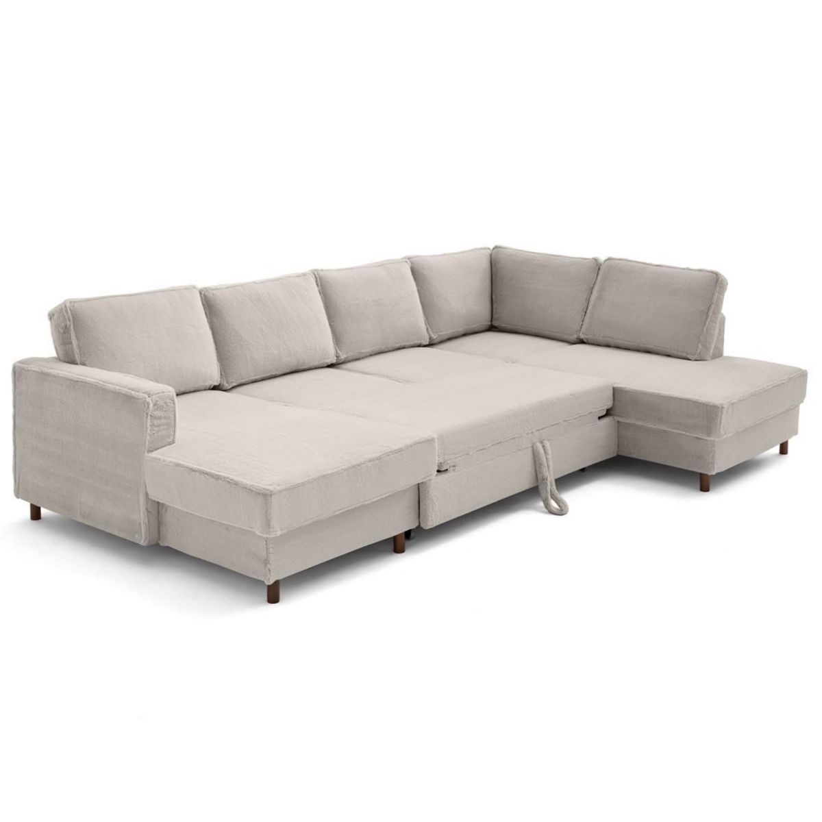 LISA DESIGN Jake - canapé panoramique d'angle droit 7 places convertible avec coffre en fausse fourrure