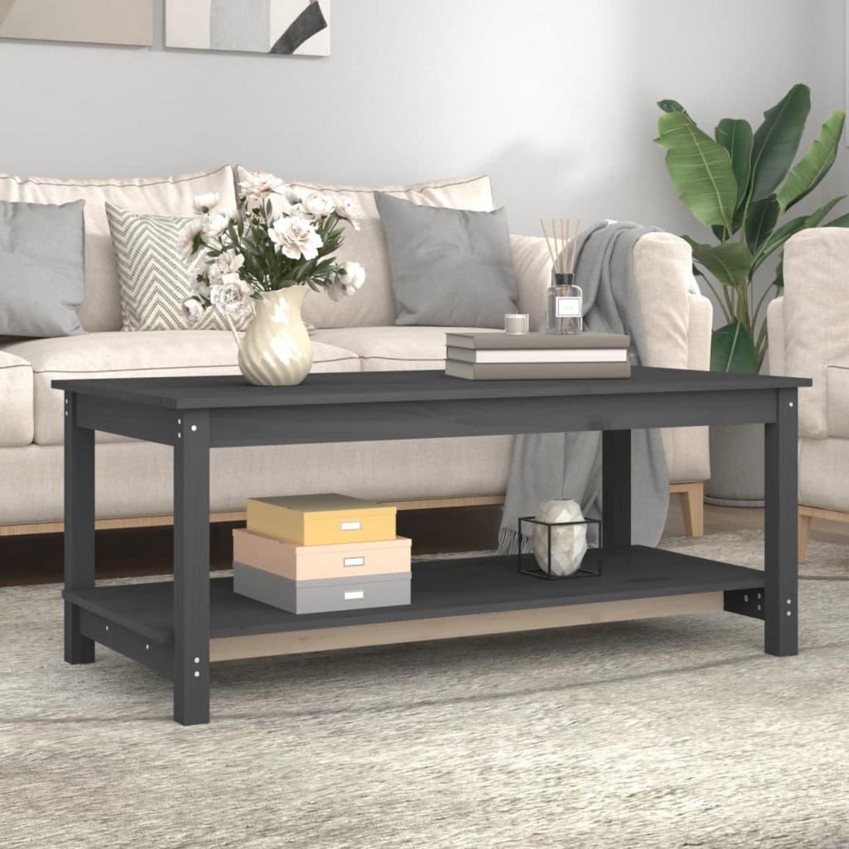 VIDAXL Table basse Gris 110x55x45 cm Bois massif de pin