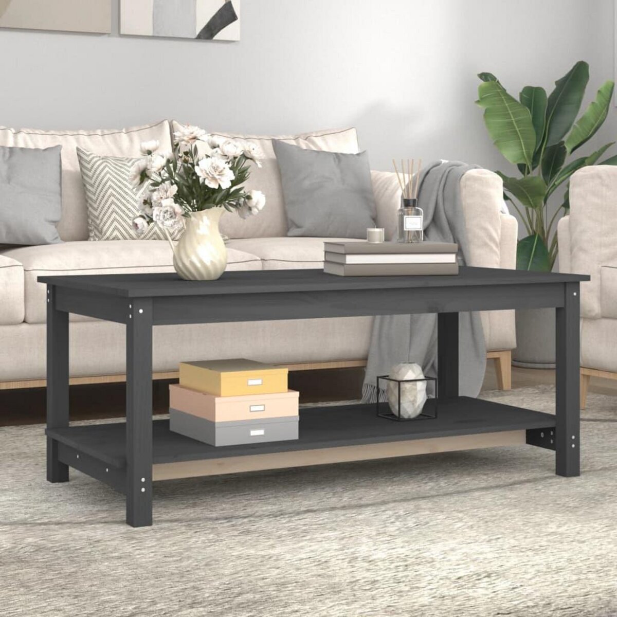 VIDAXL Table basse Gris 110x55x45 cm Bois massif de pin