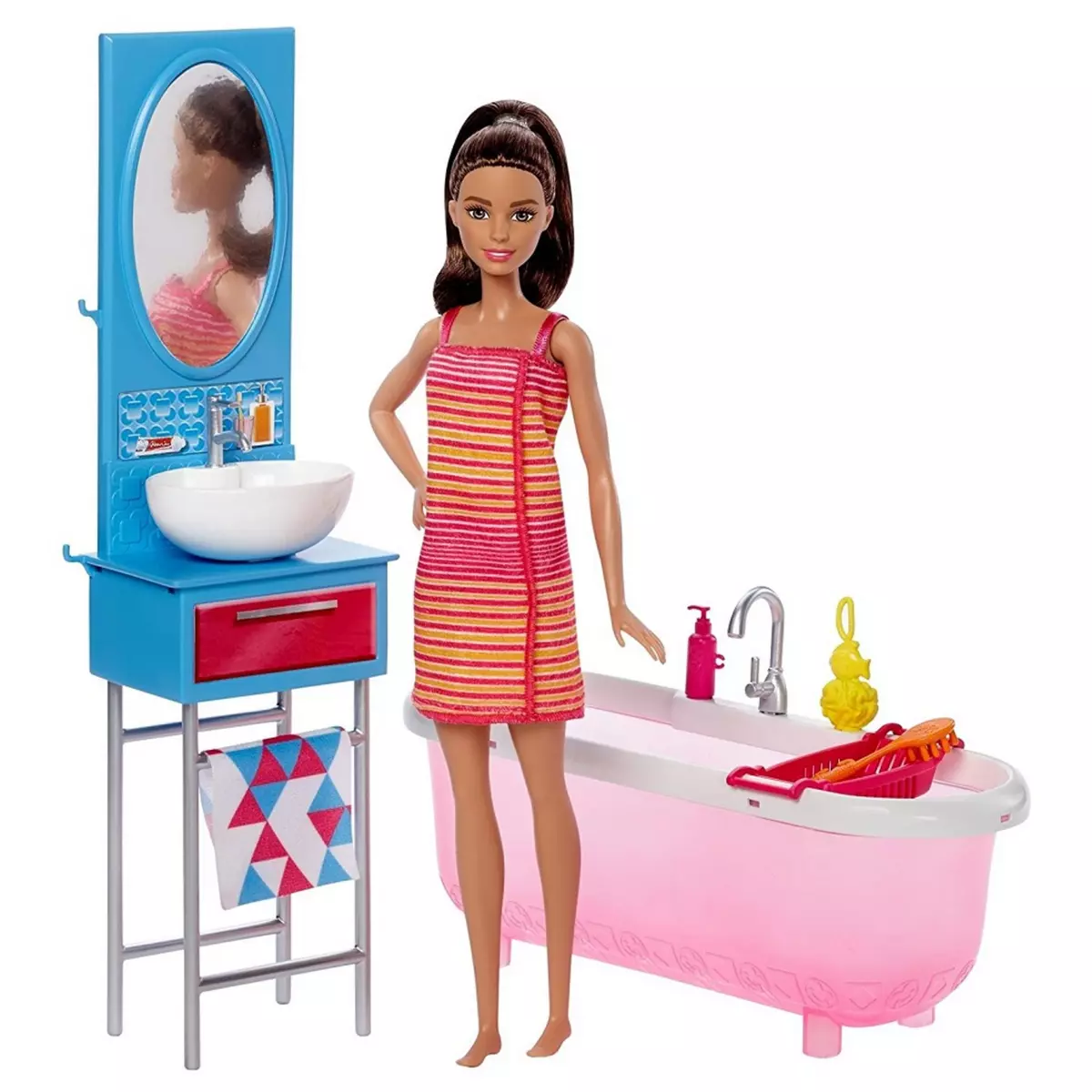 BARBIE Coffret salle de bain baignoire avec poupée, meubles et accessoires - Barbie