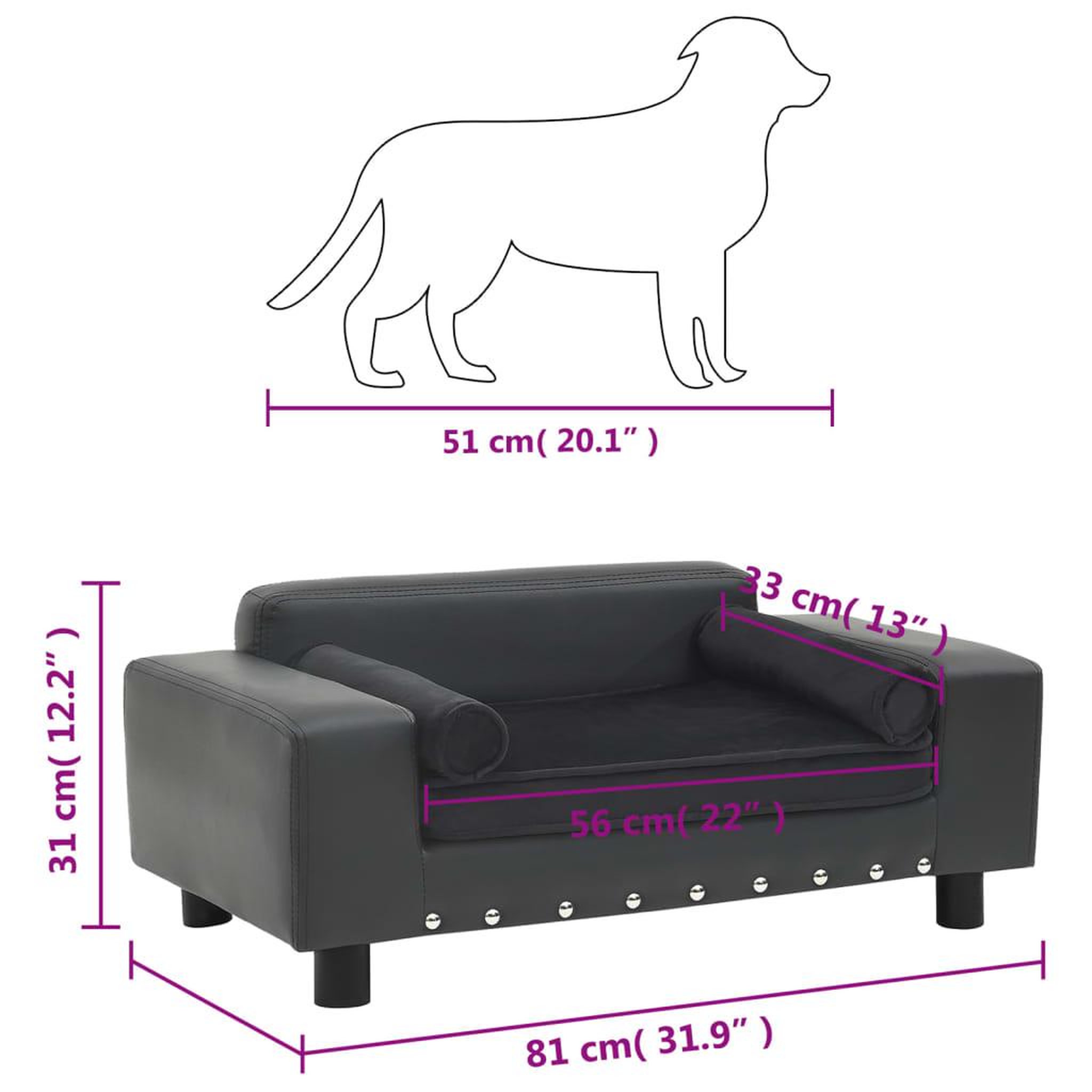 Voir la diapositive 6 : VIDAXL Canape pour chien Gris fonce 81x43x31 cm Peluche et similicuir