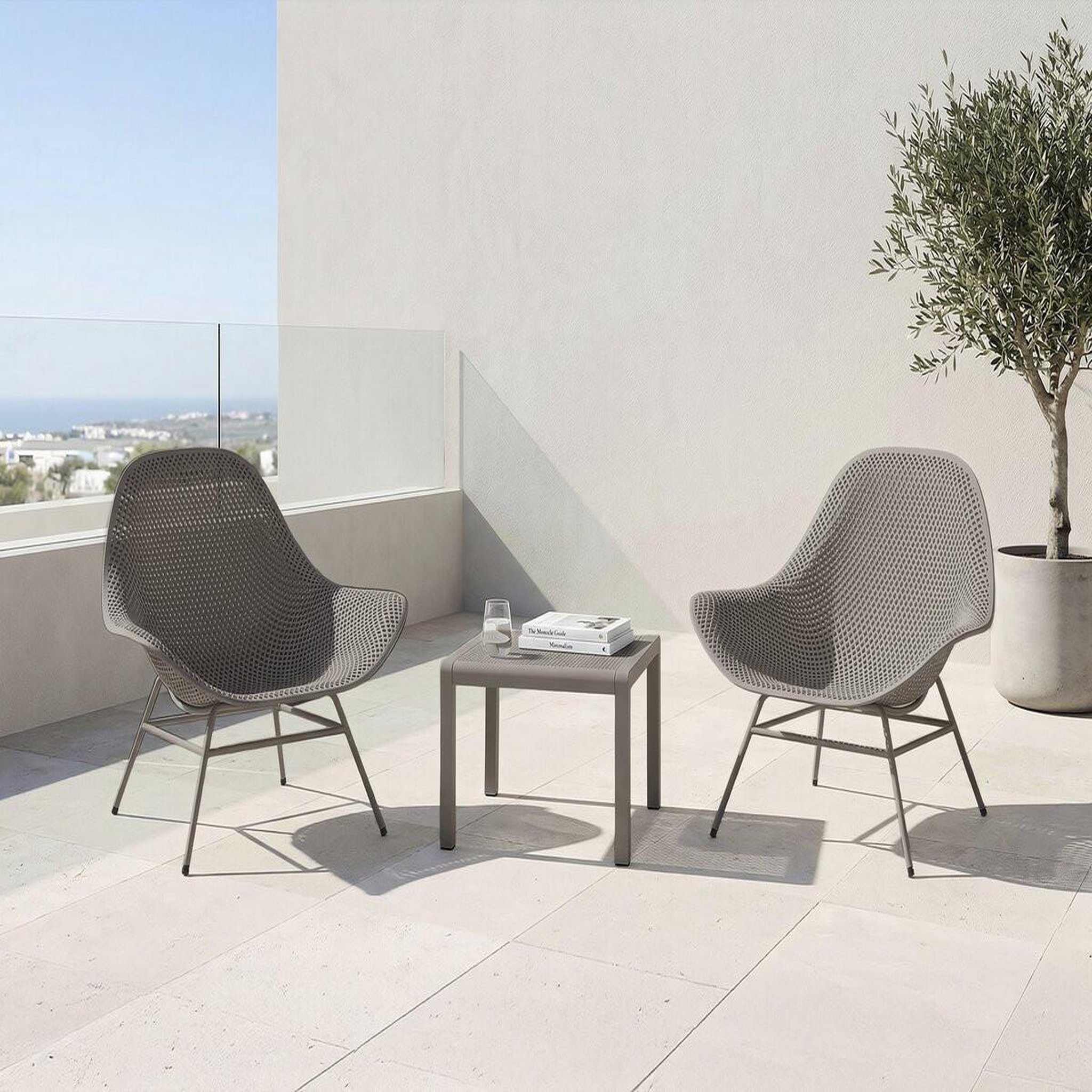 Voir la diapositive 2 : Habitat et Jardin Lot de 2 fauteuils de jardin avec table basse  soléna  - taupe