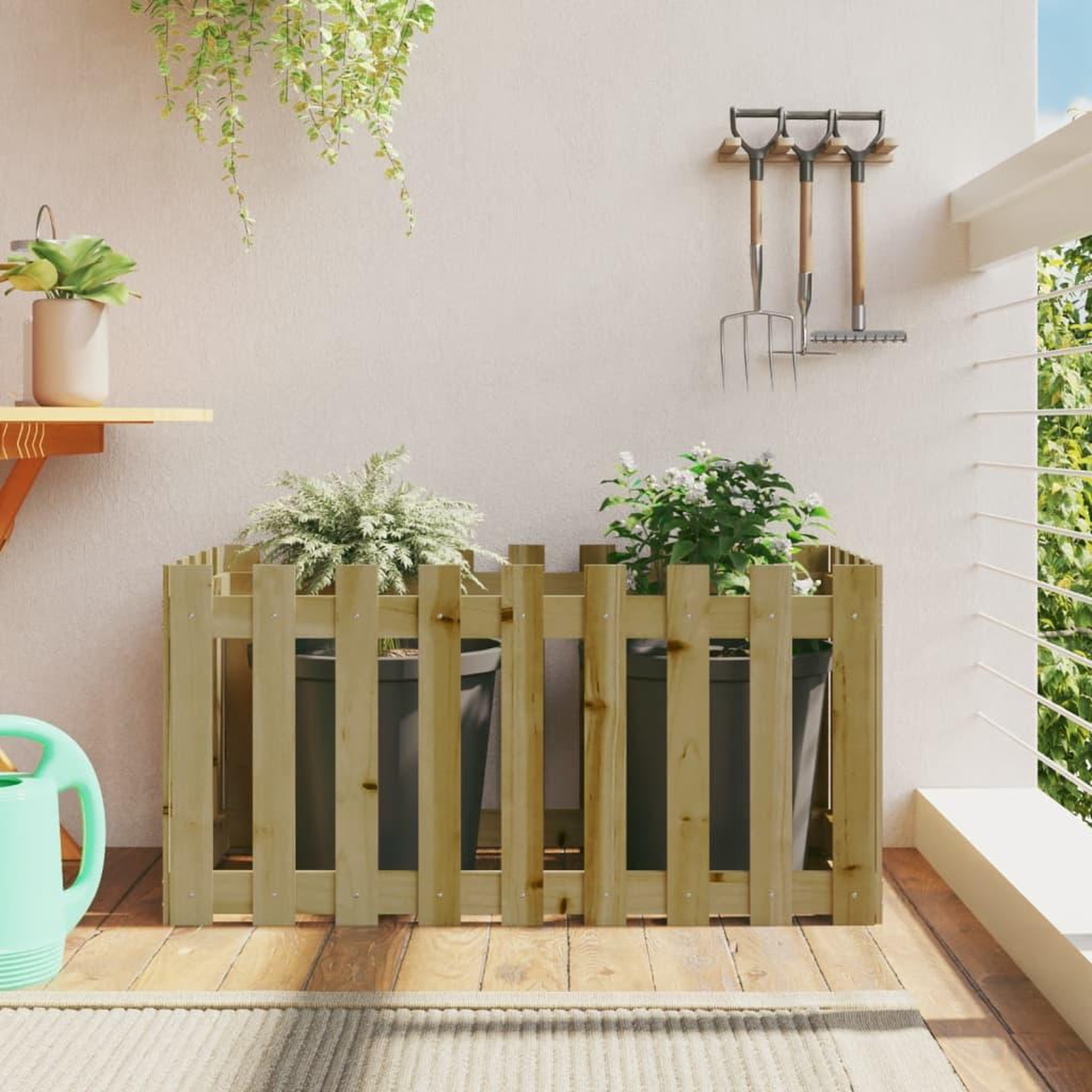 VIDAXL Lit sureleve de jardin design de cloture bois de pin impregne