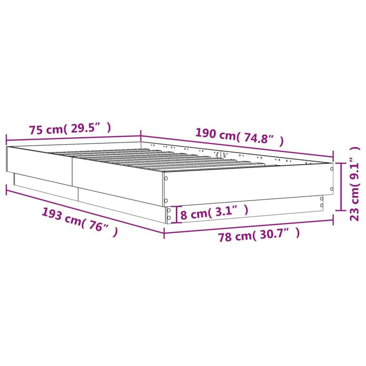 VIDAXL Cadre de lit sans matelas blanc 75x190 cm bois d'ingenierie