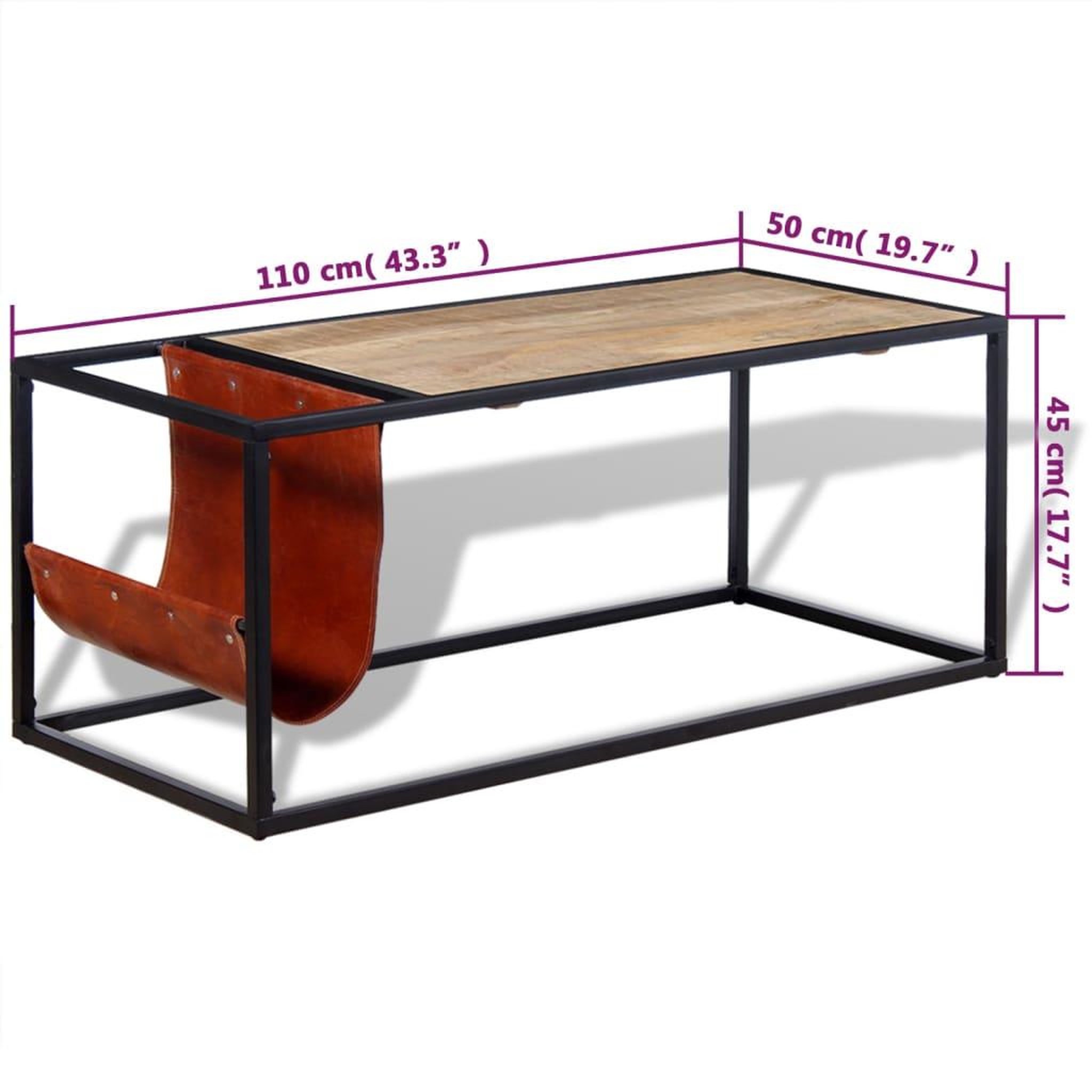 Voir la diapositive 6 : VIDAXL Table basse avec porte-revues cuir veritable 110x50x45 cm