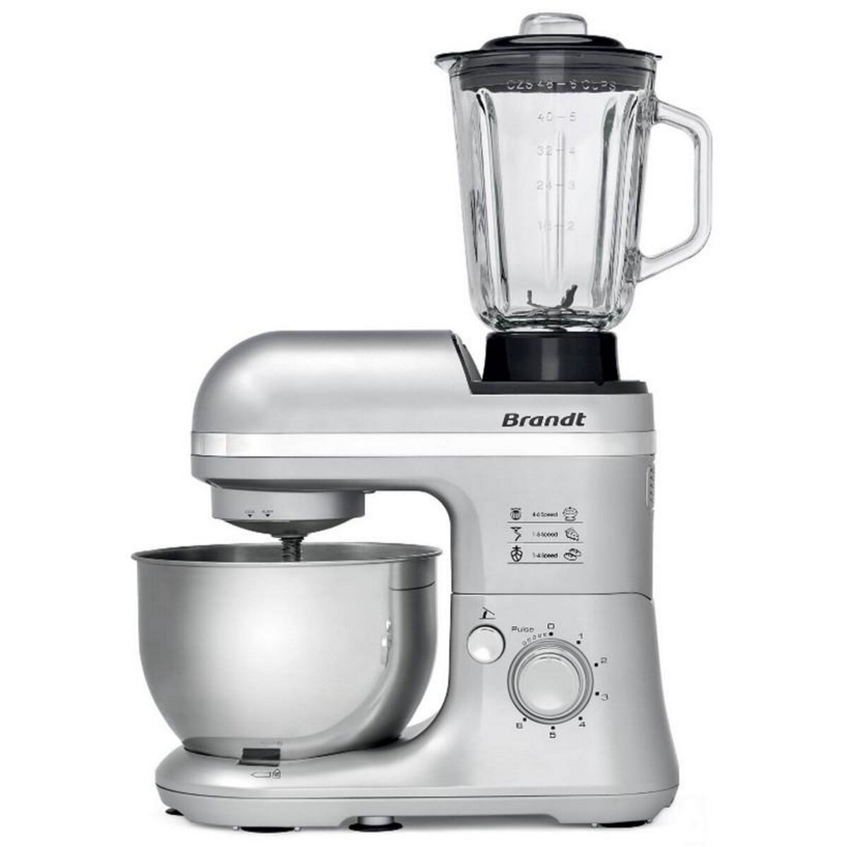 BRANDT Robot pâtissier multifonction 4l 650w gris - km650bs