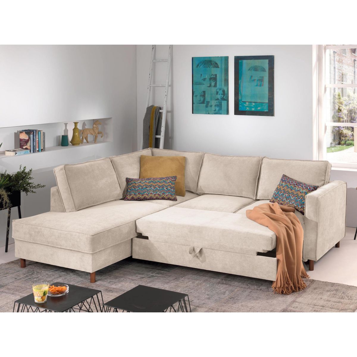 LISA DESIGN Jake - canapé d'angle gauche - convertible - 5 places - en velours côtelé