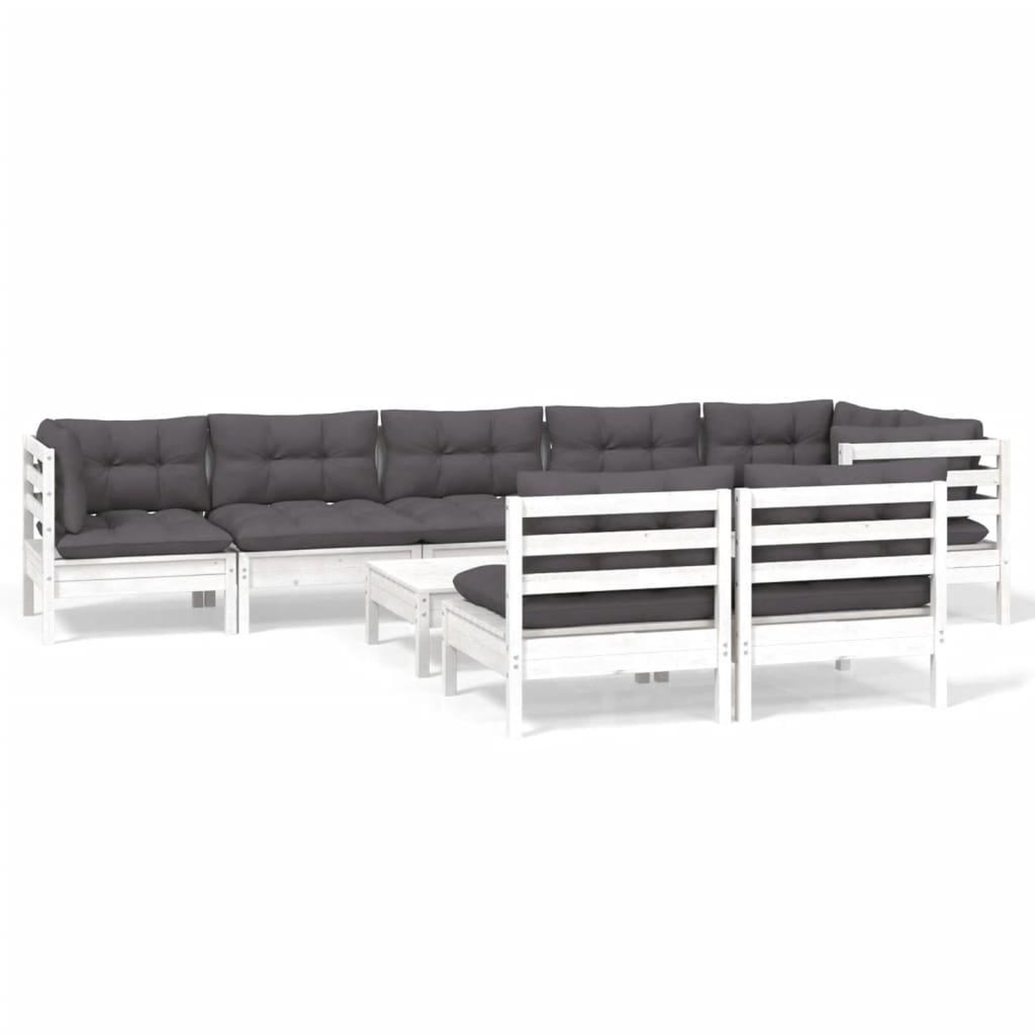 Voir la diapositive 2 : VIDAXL Salon de jardin 9 pcs avec coussins blanc bois de pin massif