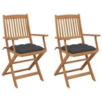 VIDAXL Chaises pliables de jardin lot de 2 avec coussins Bois d'acacia