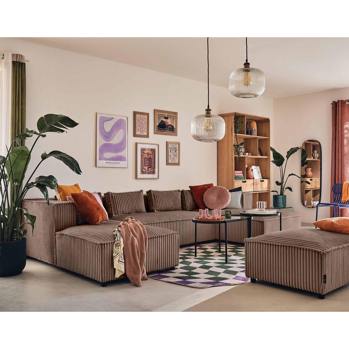 LISA DESIGN Stella - canapé panoramique en u - 7 places - en velours côtelé grosses côtes