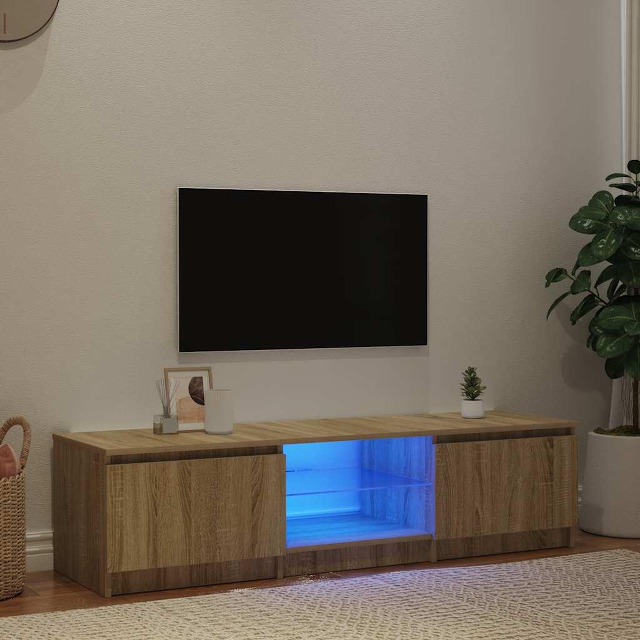 Voir la diapositive 3 : VIDAXL Meuble TV avec lumieres LED Chene fume 140x40x36 cm