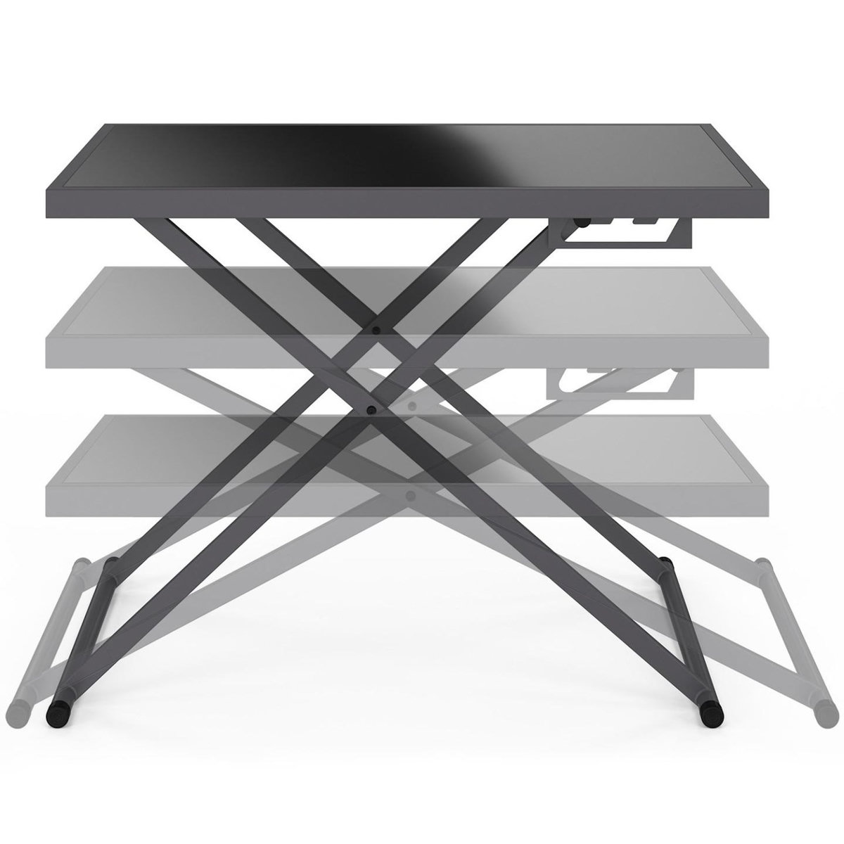 ID MARKET Table de jardin relevable rectangulaire 100 cm OLIE en métal gris anthracite et plateau gris