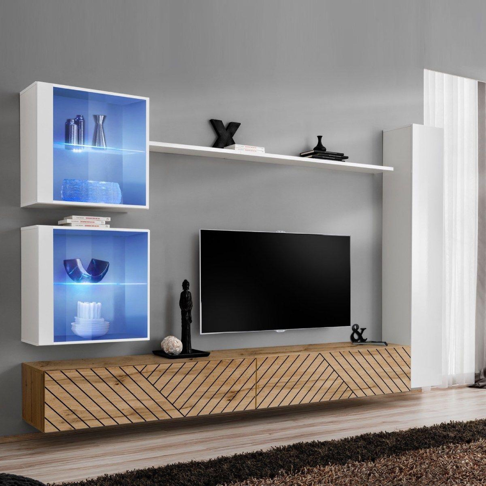 Paris Prix Ensemble meuble tv  switch lamel xviii  280cm naturel & blanc