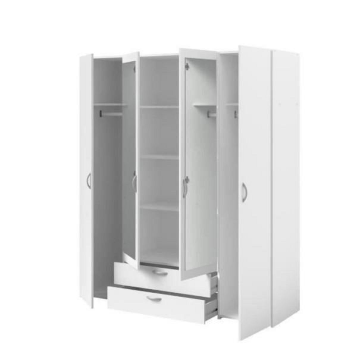 PARISOT Armoire VARIA - Décor blanc - 4 portes battantes + 2 miroirs + 2 tiroirs - L 160 x H 185 x P 51 cm - PARISOT