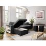 Voir la diapositive 3 : Canapé d'angle convertible avec coffre 3 places + 2 poufs à droite et étagère à gauche MACHA