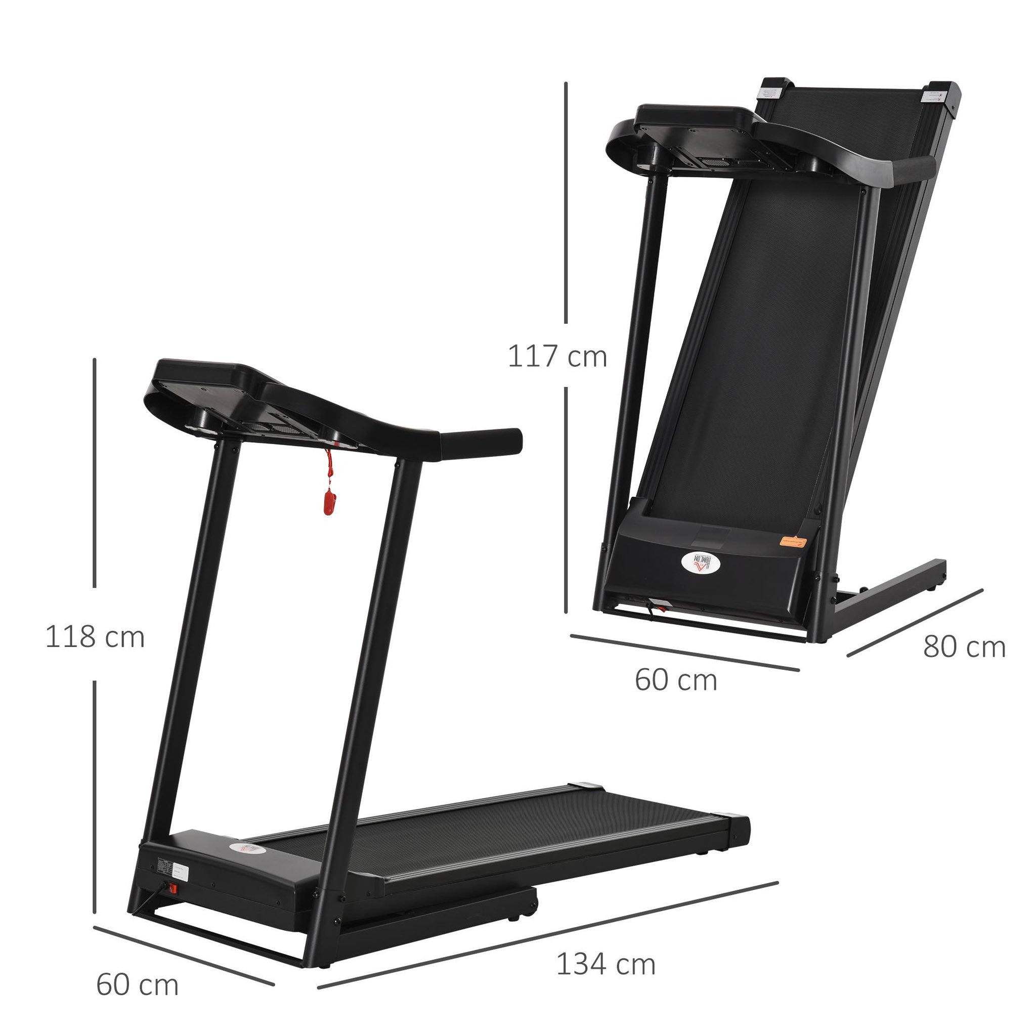 Voir la diapositive 3 : HOMCOM Tapis de course électrique pliable 500 W - V. max. 12 Km/h - écran LED multifonction - 12 programmes - 2 porte-gobelets - support smartphone - acier ABS noir