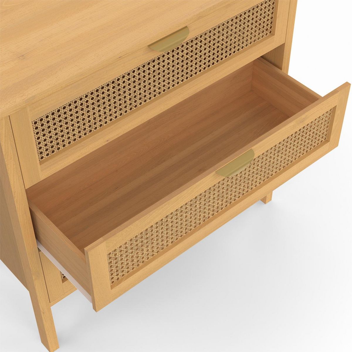 ID MARKET Commode 3 tiroirs EDHEN 80 cm cannage coloris bois