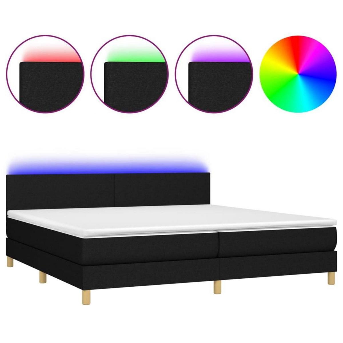 VIDAXL Sommier a lattes de lit et matelas et LED Noir 200x200 cm Tissu