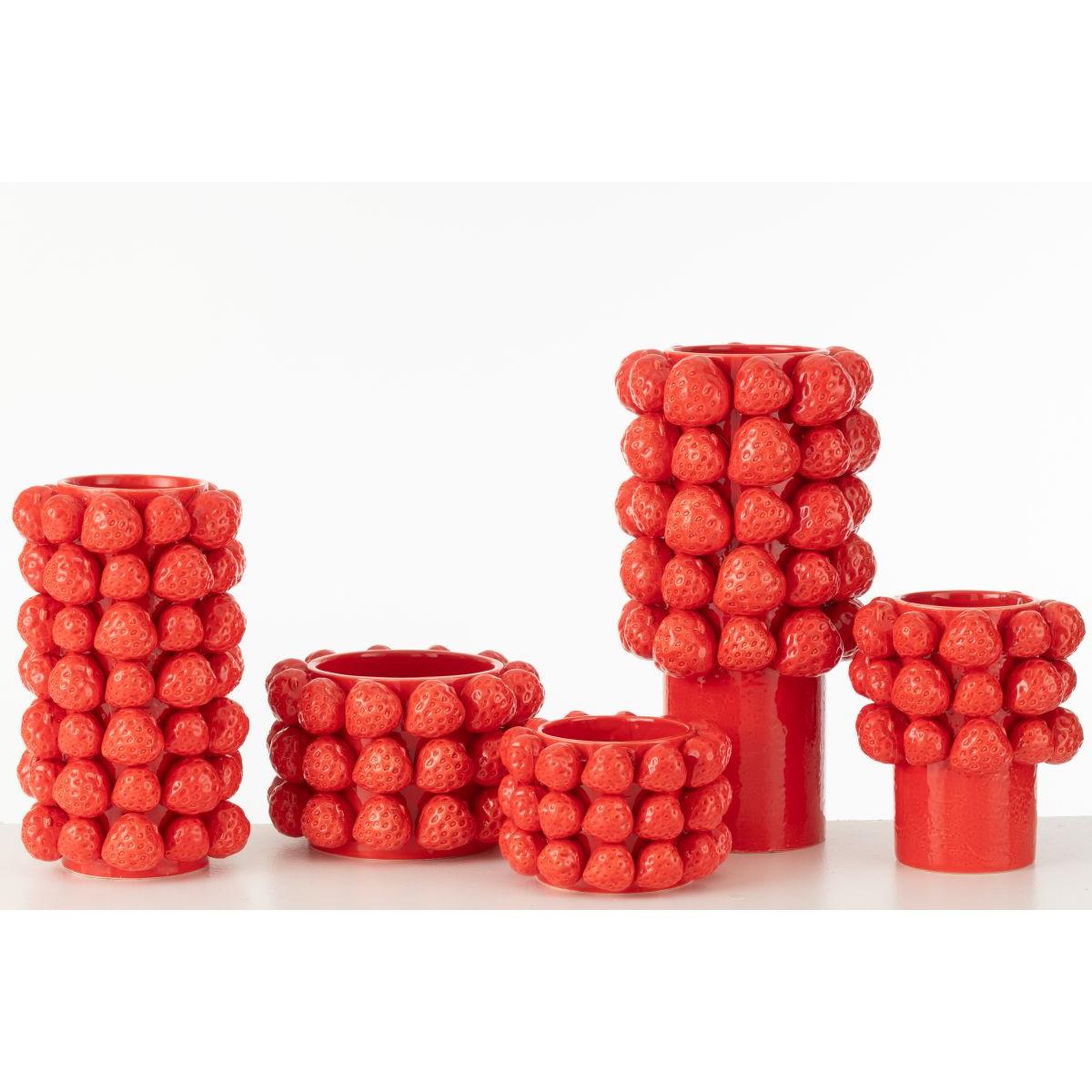 Voir la diapositive 2 : J-LINE Vase déco en céramique  fraise  34cm rouge