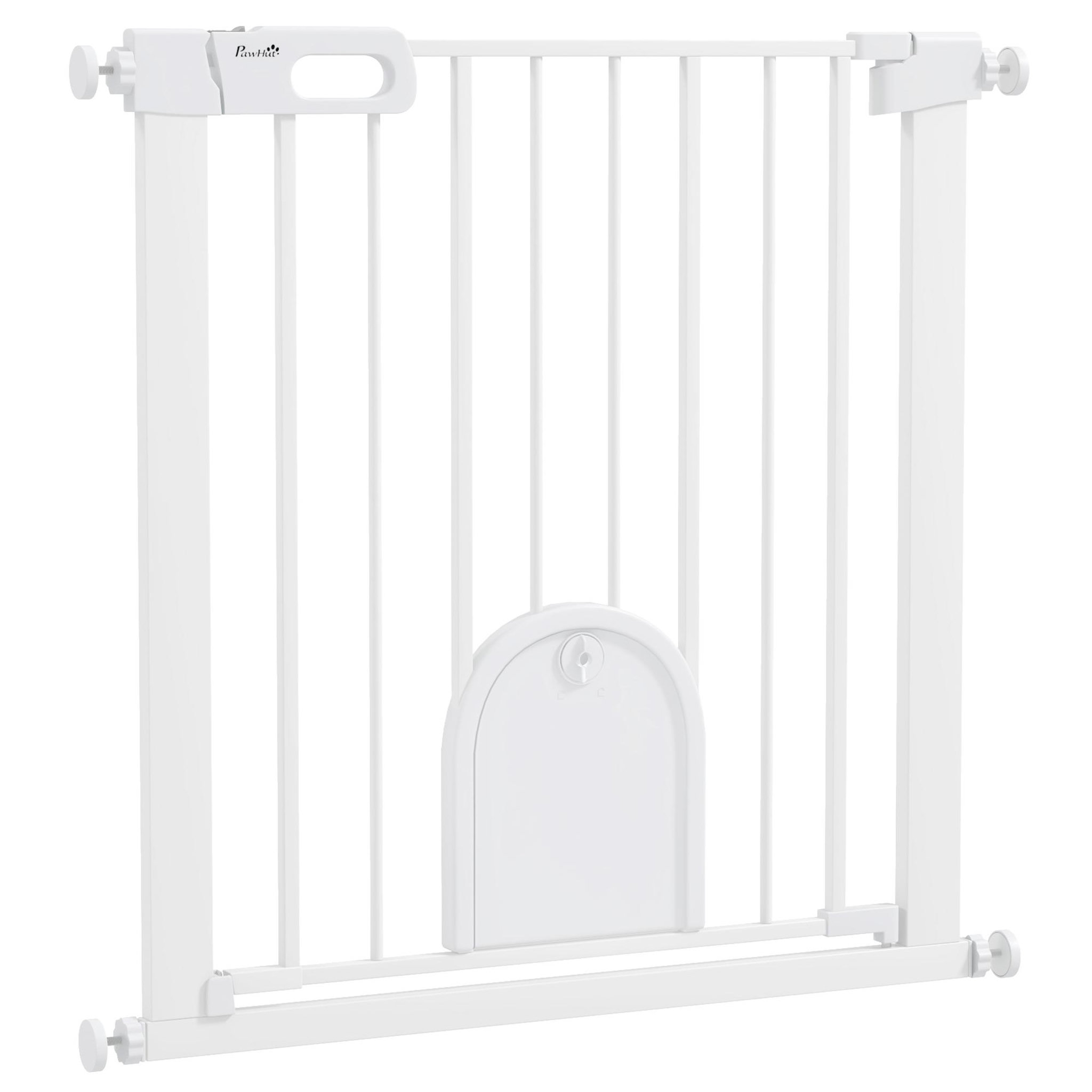 PAWHUT Barrière de sécurité chien l.75-82 x h.76 cm porte verrouillable fixation pression blanc