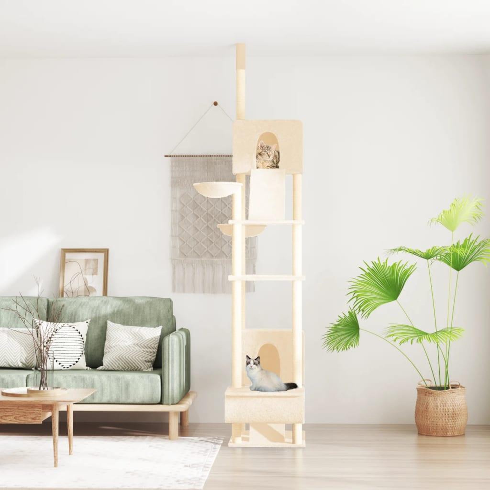 VIDAXL Arbre a chat du sol au plafond Creme 277-303 cm
