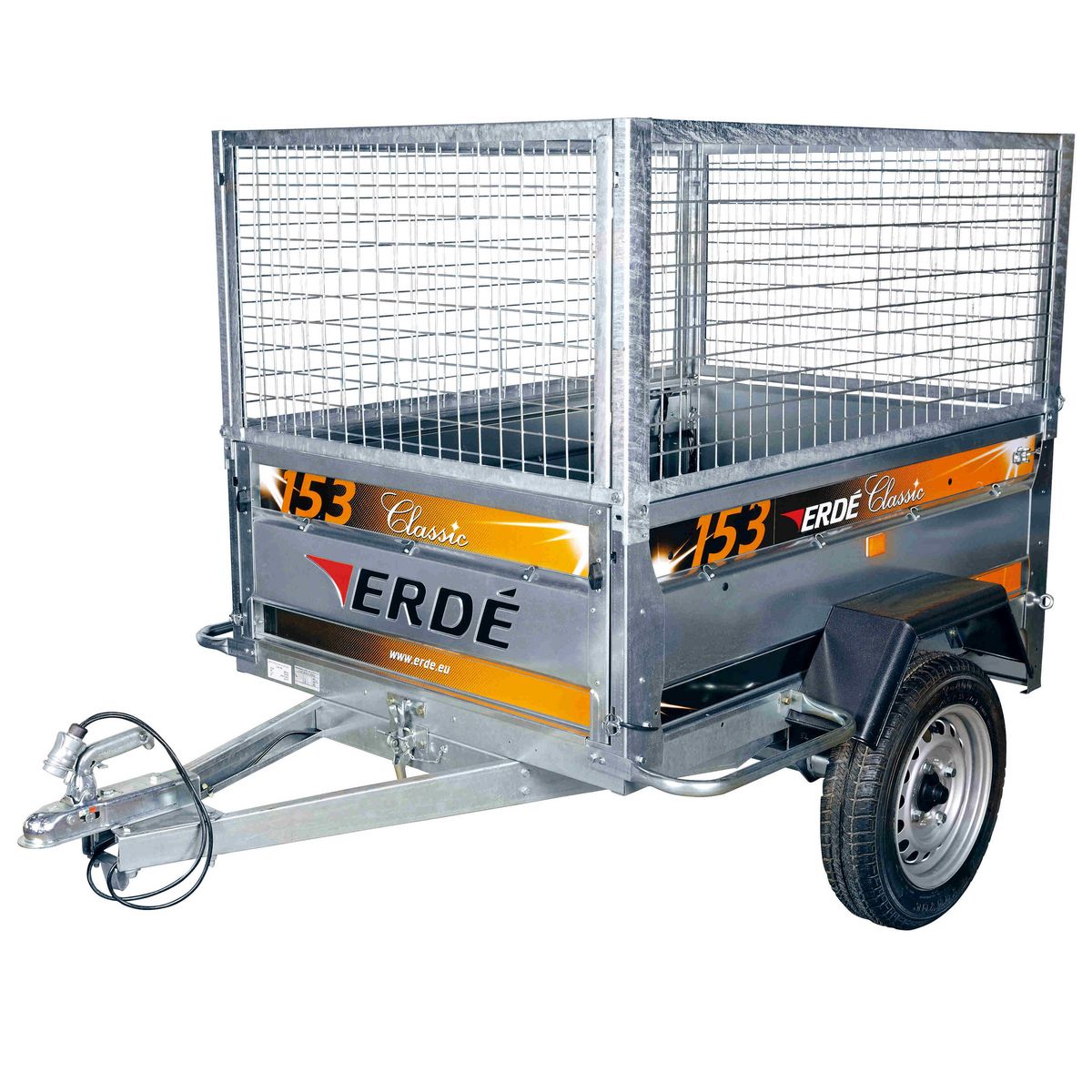 ERDE LOT Remorque 153 + Rehausse grillagée + Bâche plate