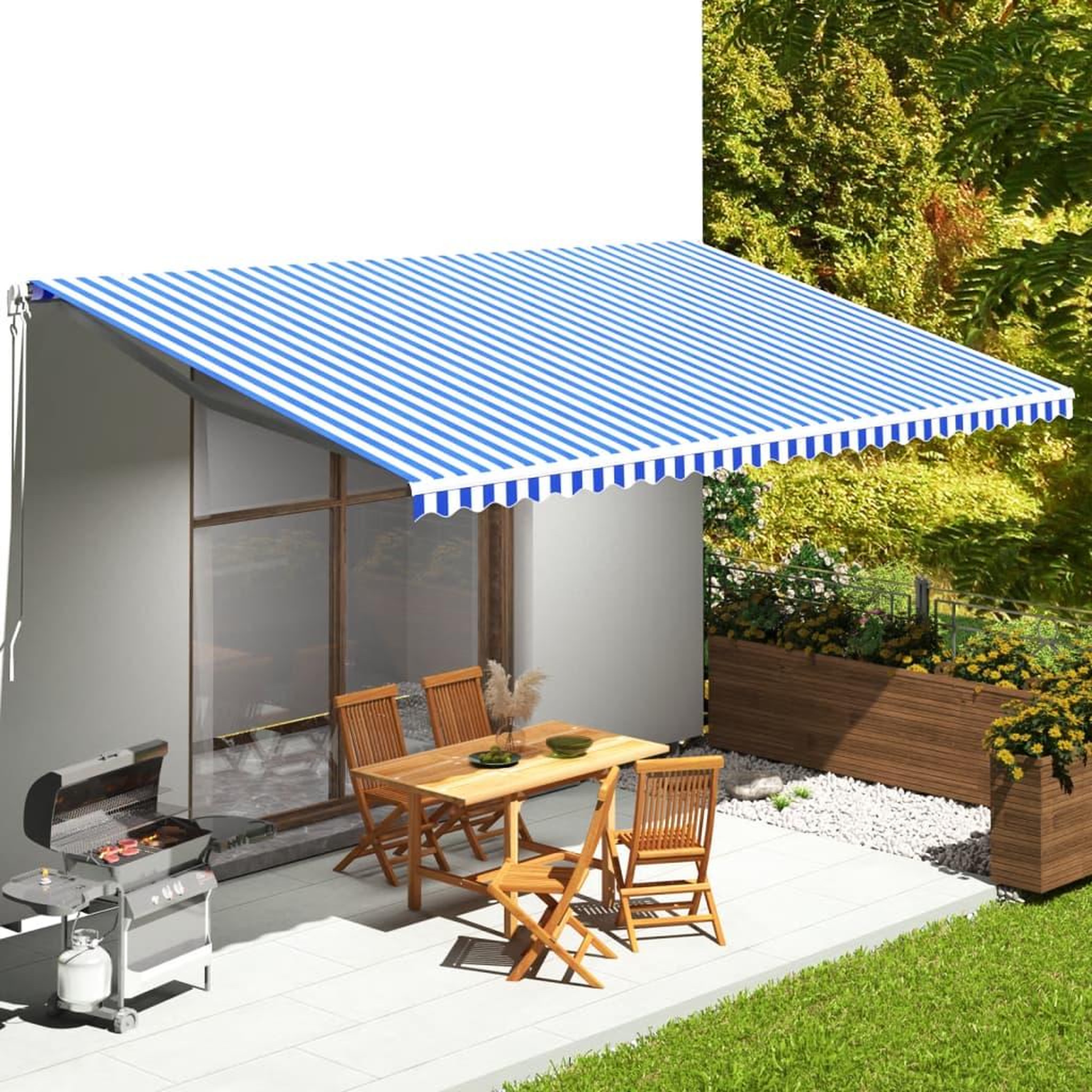 Voir la diapositive 1 : VIDAXL Tissu de remplacement pour auvent Bleu et blanc 6x3,5 m