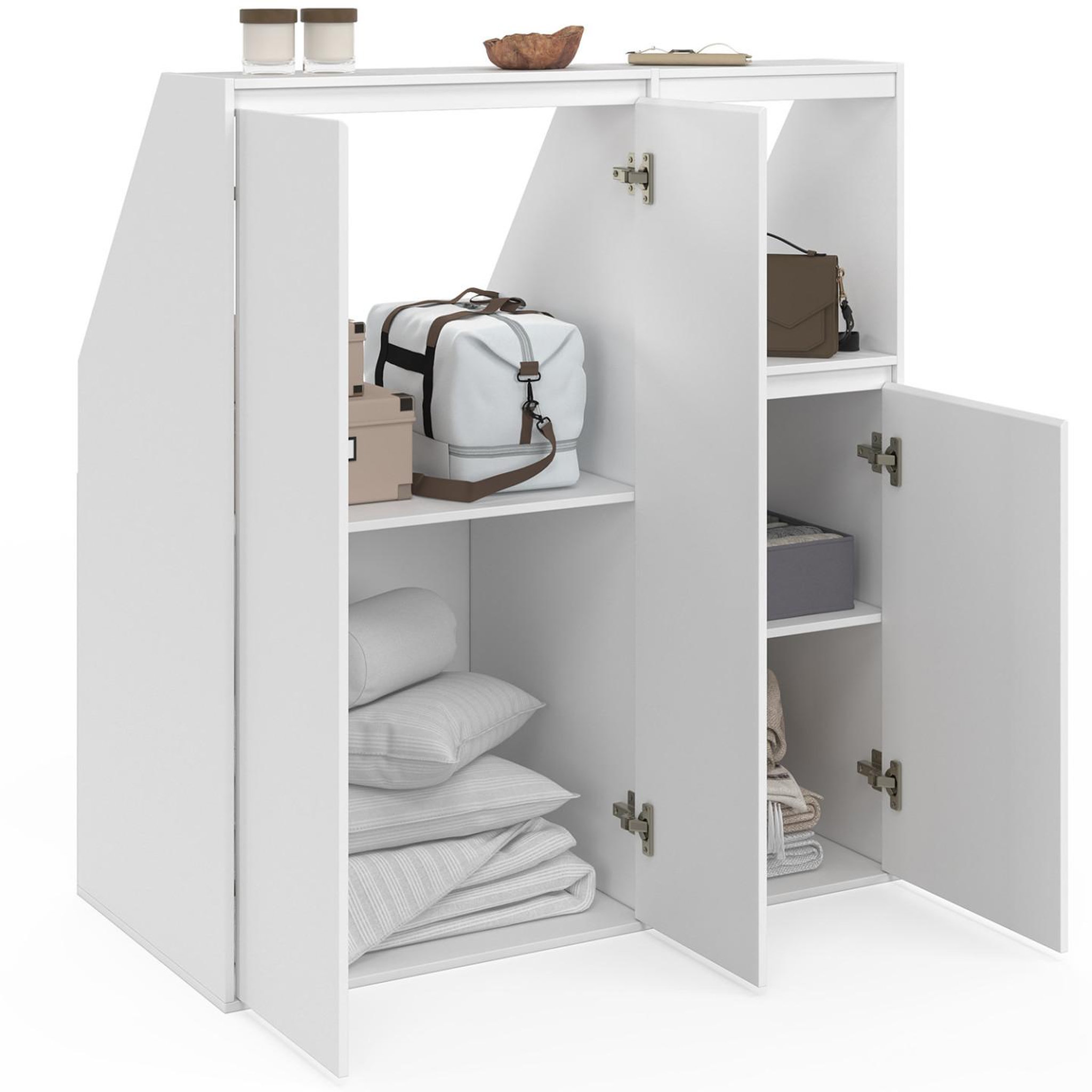 Voir la diapositive 4 : ID MARKET Ensemble armoires sous pente 2 portes + 1 porte et 1 niche tomi blanc