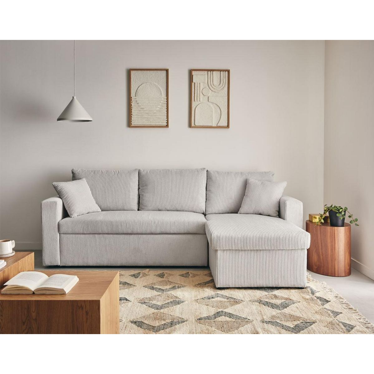 BEST MOBILIER Cyrus - canapé d'angle réversible 4 places - convertible avec coffre - en velours côtelé