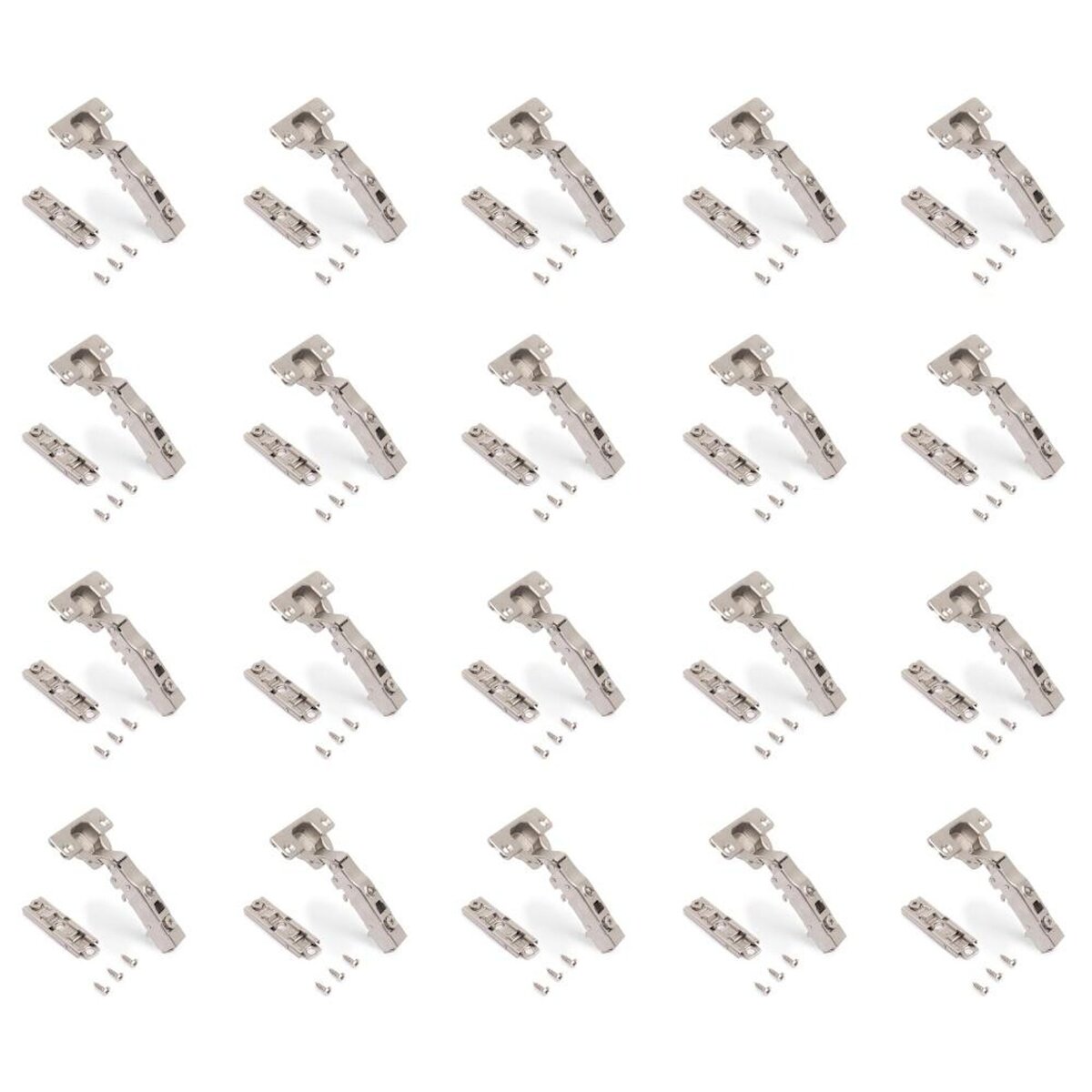 EMUCA SRL Lot de 20 charnières droites X91 à fermeture amortie avec embases droite à visser -  Hauteur 1 -  Acier -  Nickelé