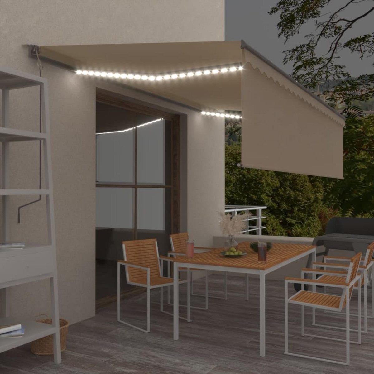 VIDAXL Auvent automatique store capteur de vent et LED 5x3 m Creme