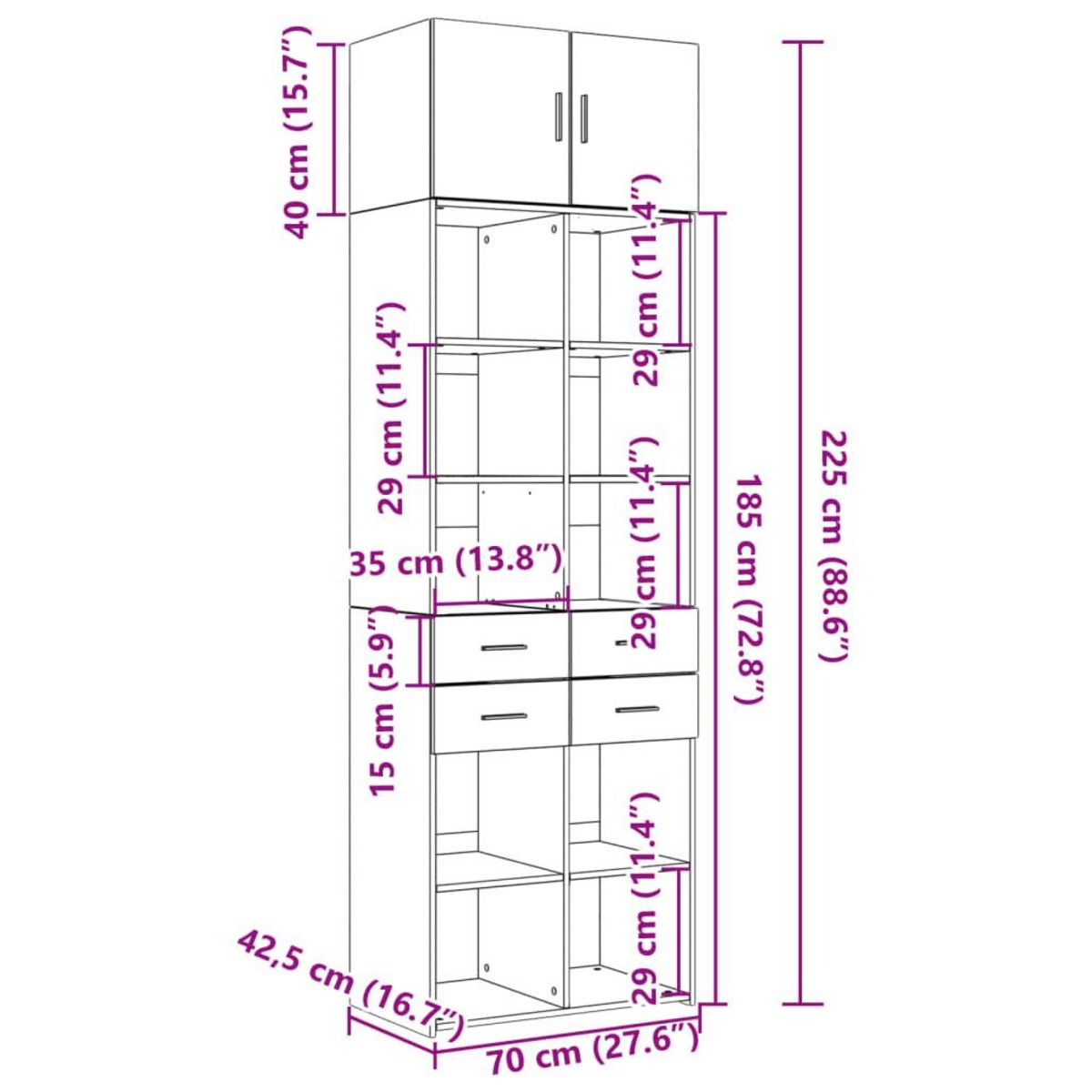 VIDAXL Armoire de rangement chene fume 70x42,5x225cm bois d'ingenierie
