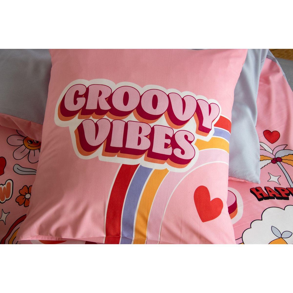 COTE DECO Parure de lit enfant Groovy vibes - 100% microfibre 72g/m² - 140 x 200 cm