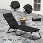 Voir la diapositive 5 : OUTSUNNY Bain de soleil pliable transat inclinable 6 positions grand confort avec matelas + accoudoirs acier polyester noir